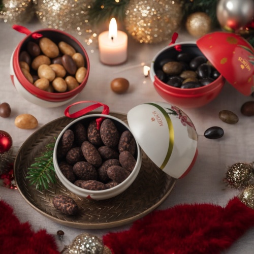 Présentation de dragées et gourmandises artisanales dans emballage sur mesure Shanfetes