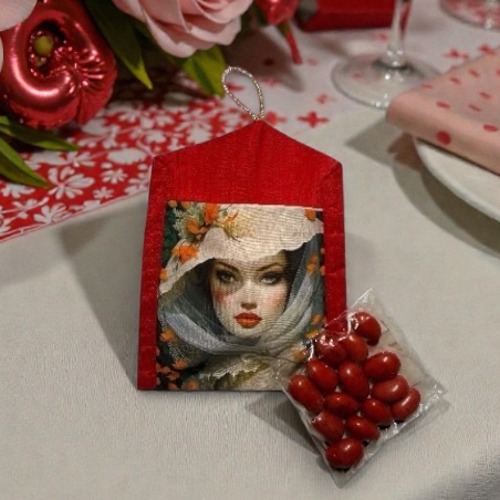 Ecrin rétro en tissu de soie pour cadeau personnalisé mariage, contenant dragées et chocolats