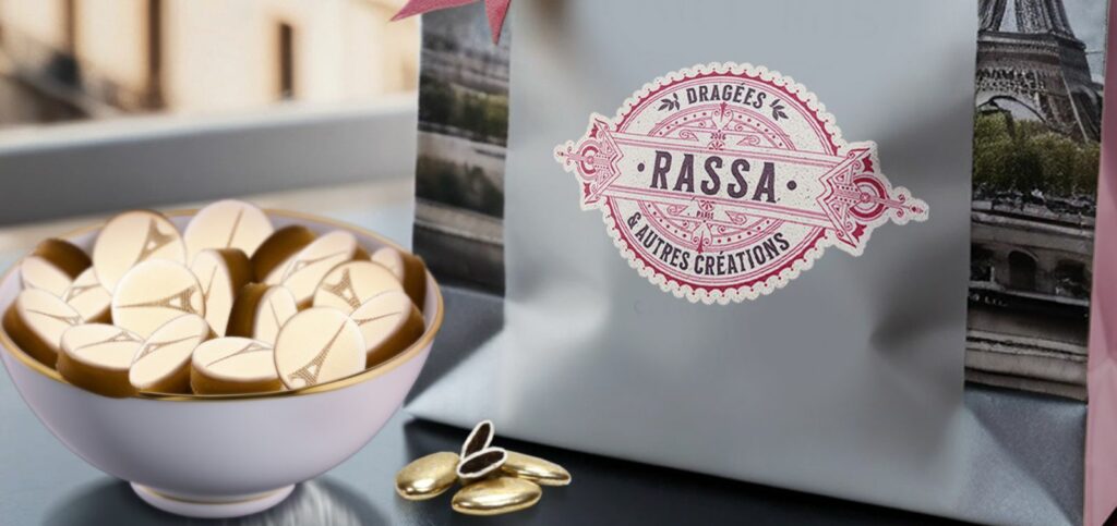 Assortiment de créations artisanales Shanfetes : dragées, chocolats et emballages sur mesure pour mariage